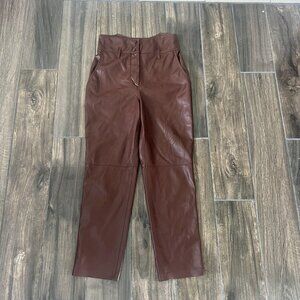 Nanushka Ethan Ultra High Rise Faux Leather Pant Trousers Brown XS (104)